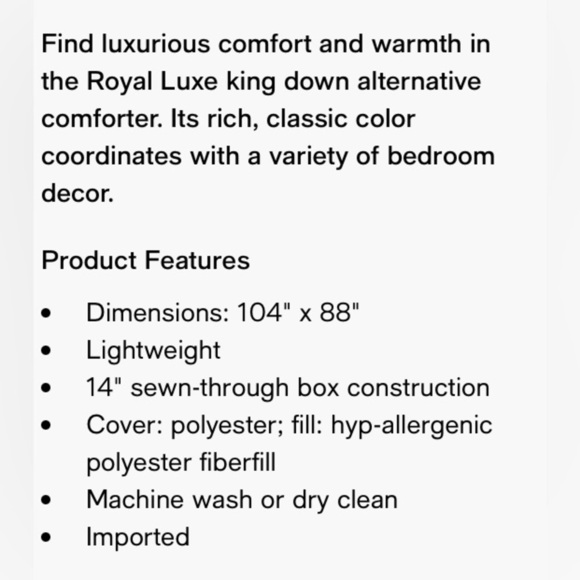 Royal Luxe Alternative Down King Size Comforter - Picture 3 of 3